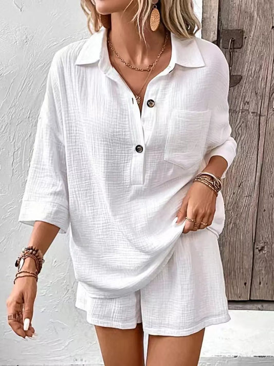 Button Detail Top and Shorts Set