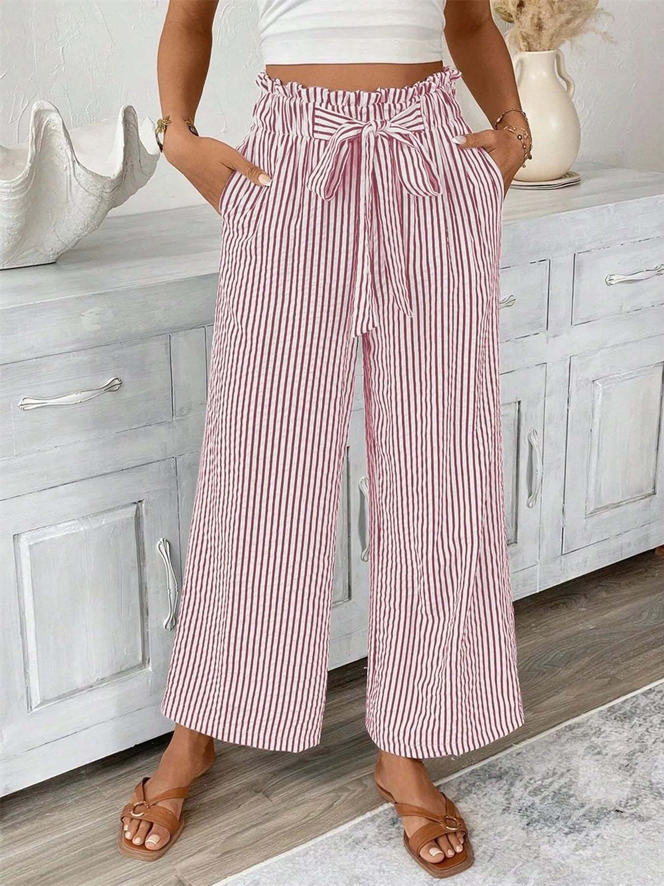 Signature Striped Paper Bag Pants (Full Size)