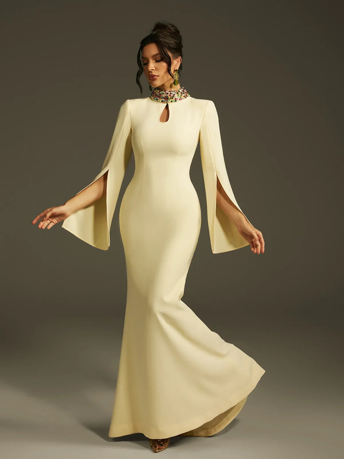 Aurora Crystal Collar Cape Gown size S