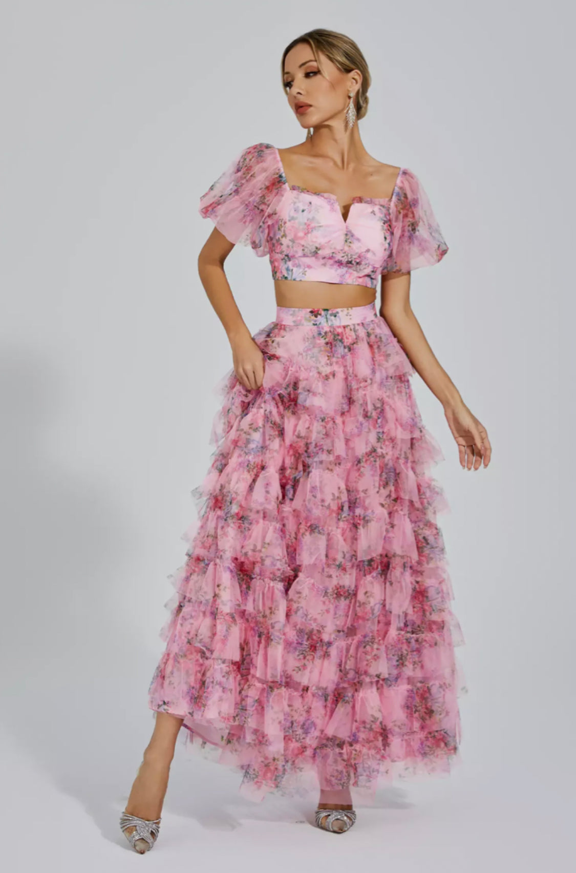 Braylee pink floral ruffle set