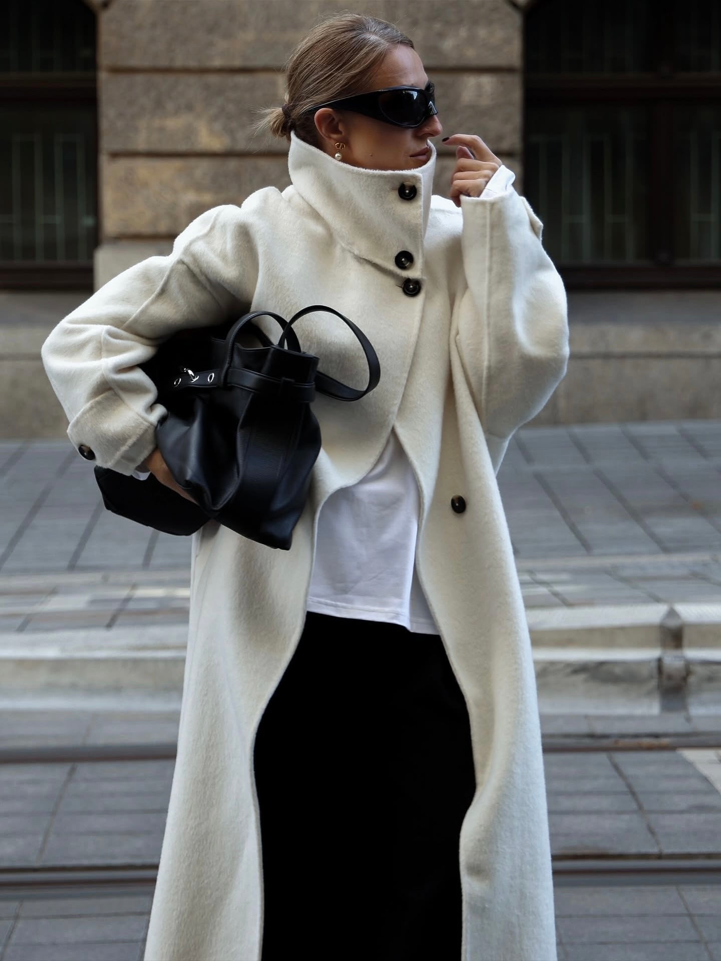 Amaya | Elegant High-Neck Long Coat