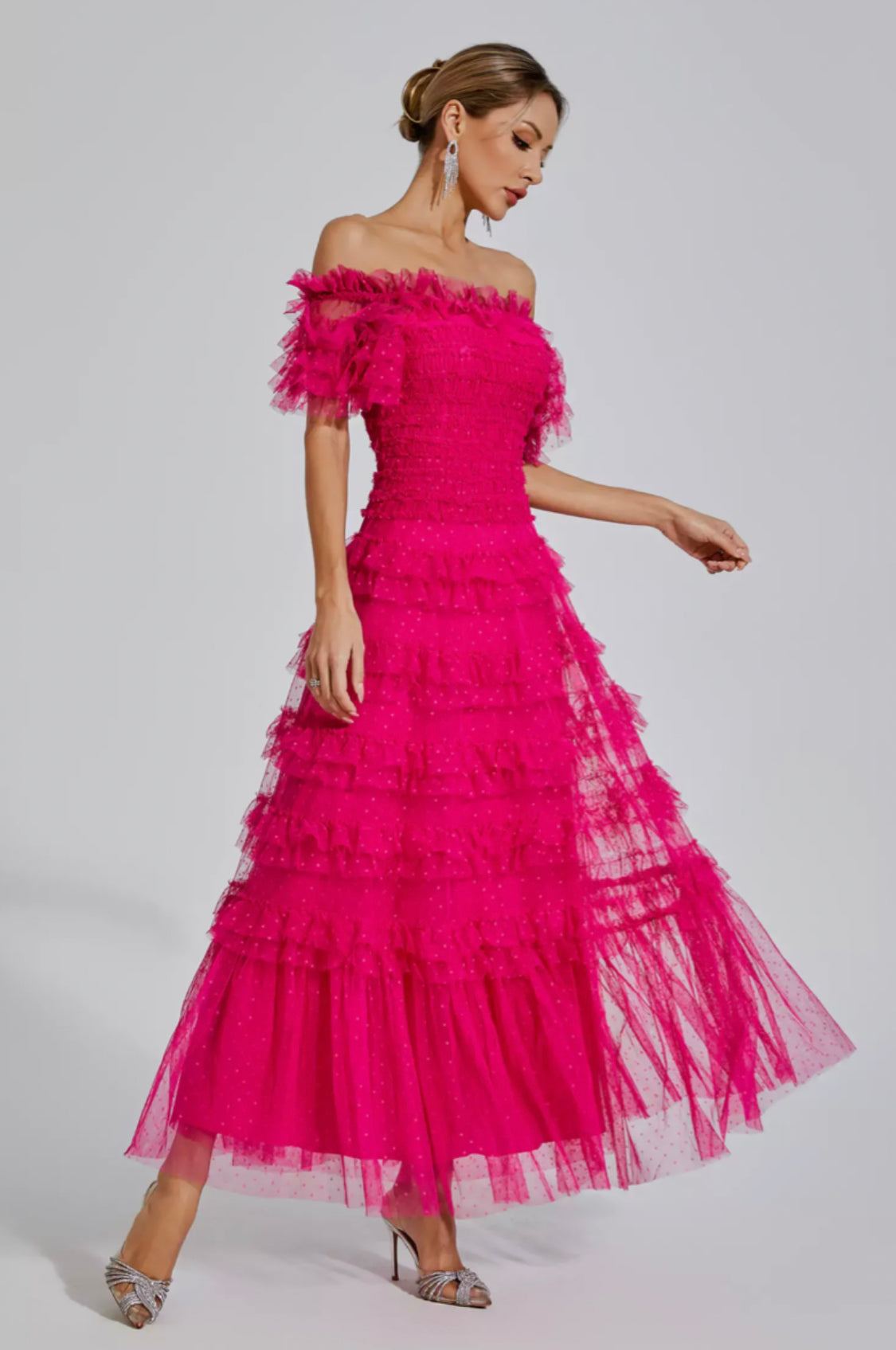 Kai off shoulder mesh maxi dress