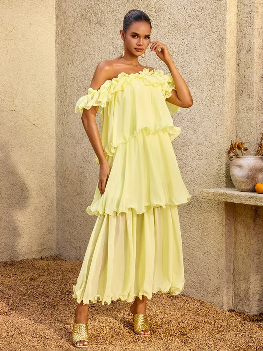 Limoncello Ruffle Chiffon Maxi Dress