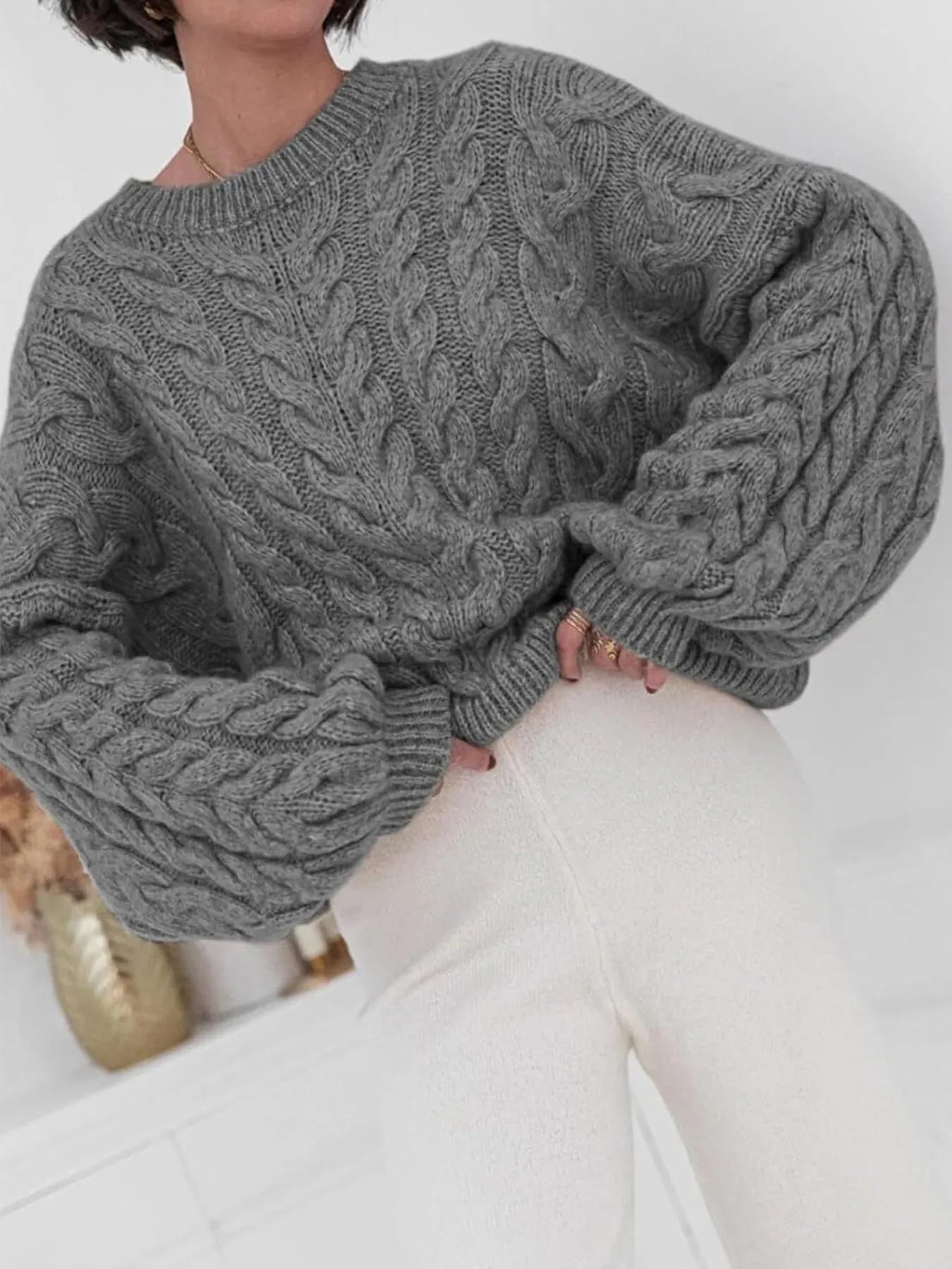 Cable Knit Long Sleeve Sweater – Cozy, Classic Winter Essential