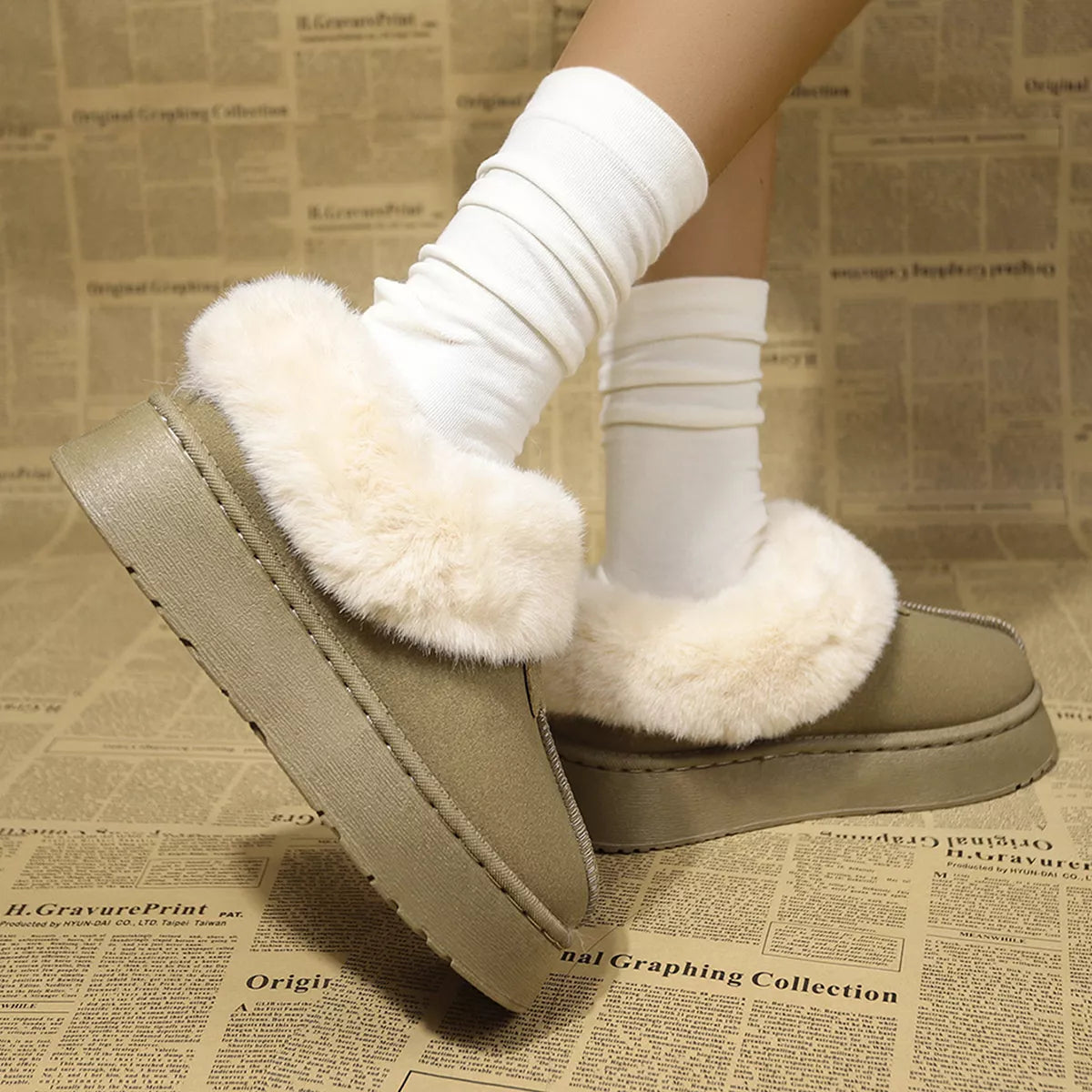 Fuzzy Trim Platform Boots