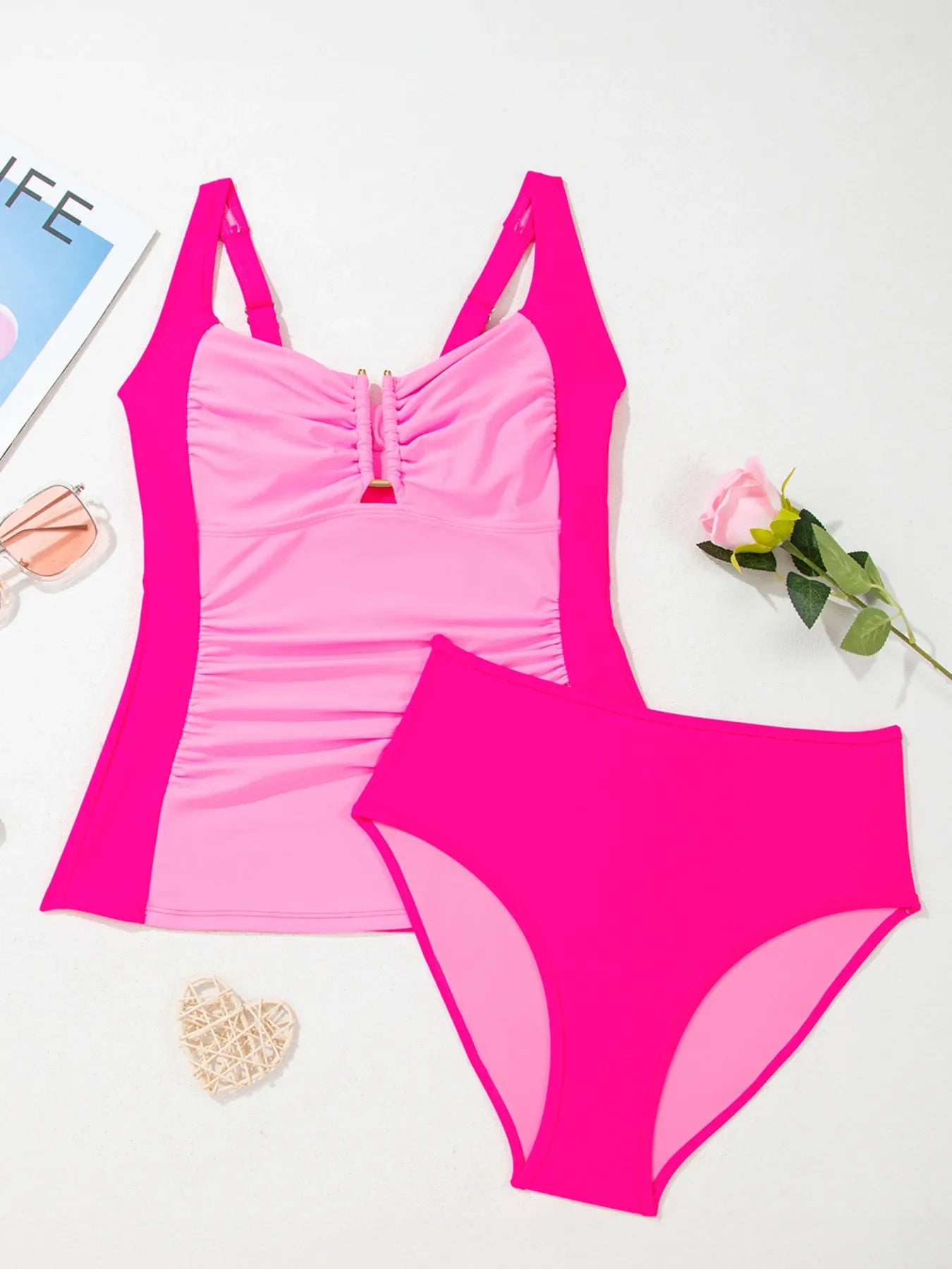 Sculpt & Support Pink Two Piece Tankini Swimsuit