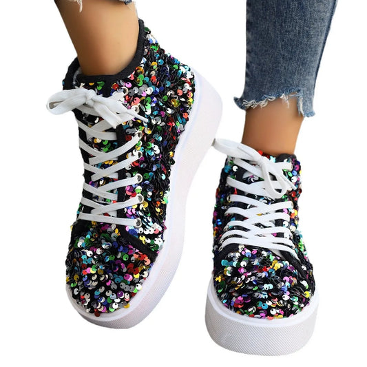 Sequin Round Toe Platform Sneakers