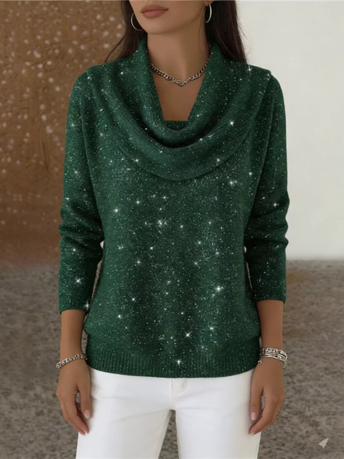 Full Size Solid Color Cowl Neck Sweater Plus Size
