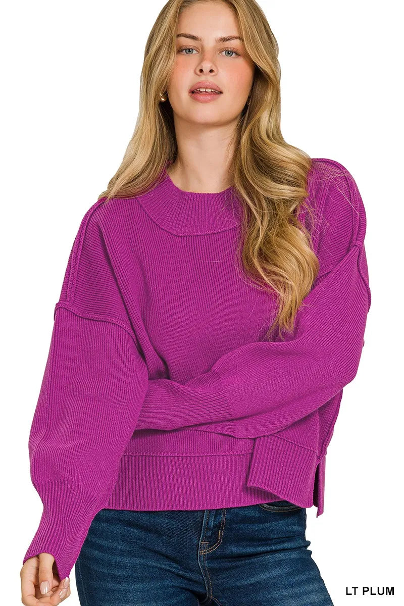 Plum Drop Shoulder Sweater – Wide Neck, Relaxed Fit