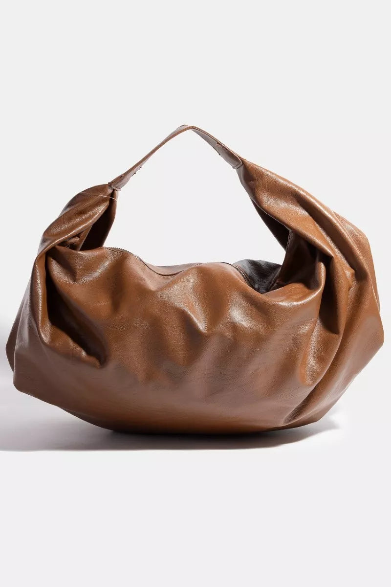 Simple Golden Brown Faux Leather Hobo Shoulder Bag