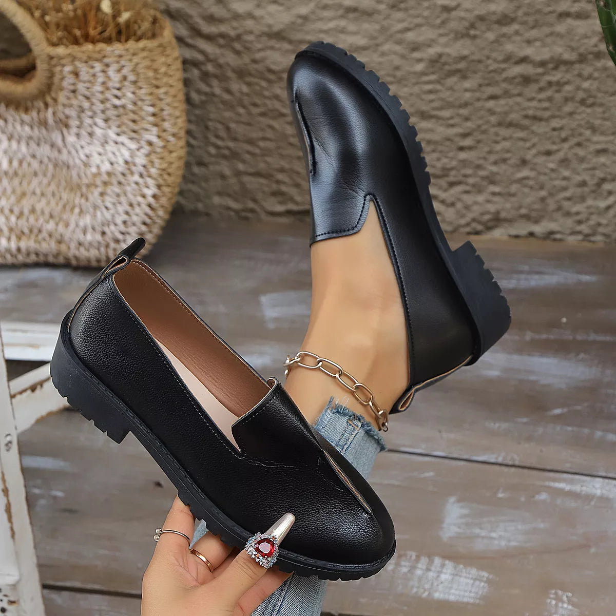 Round Toe Block Heels Loafers