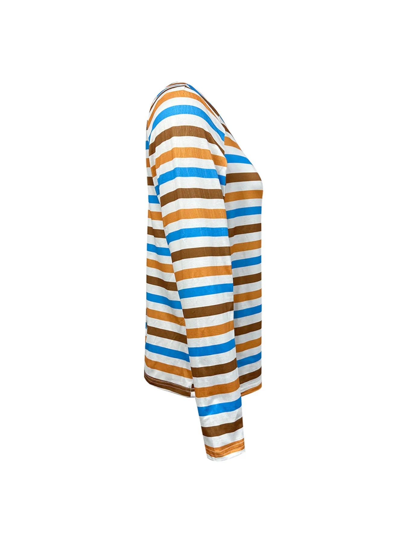 Light Blue and Gold Full Size Striped Long Sleeve Casual Top Plus Size