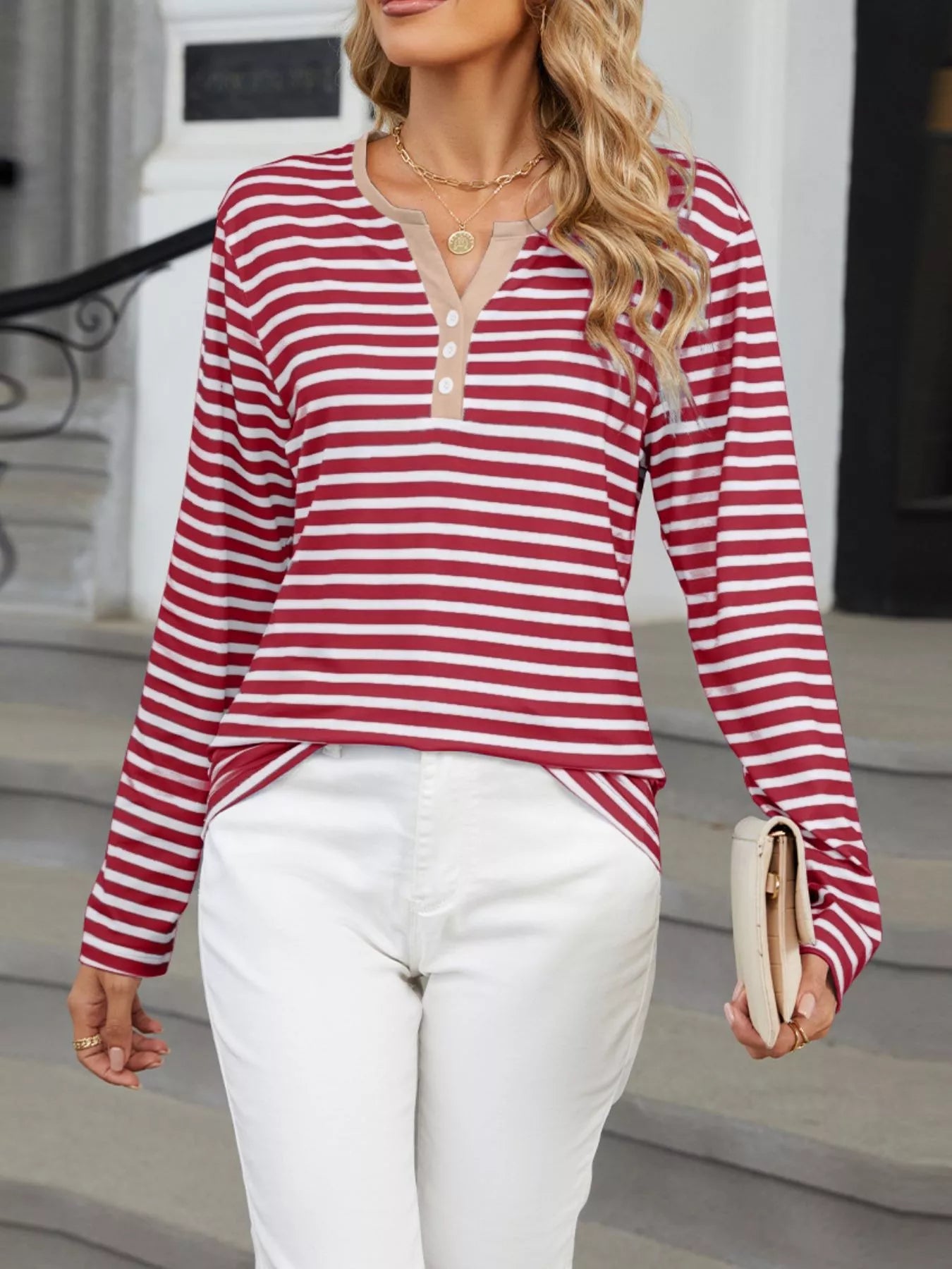 Striped Long Sleeve Henley T-Shirt – Classic Comfort with Modern Style