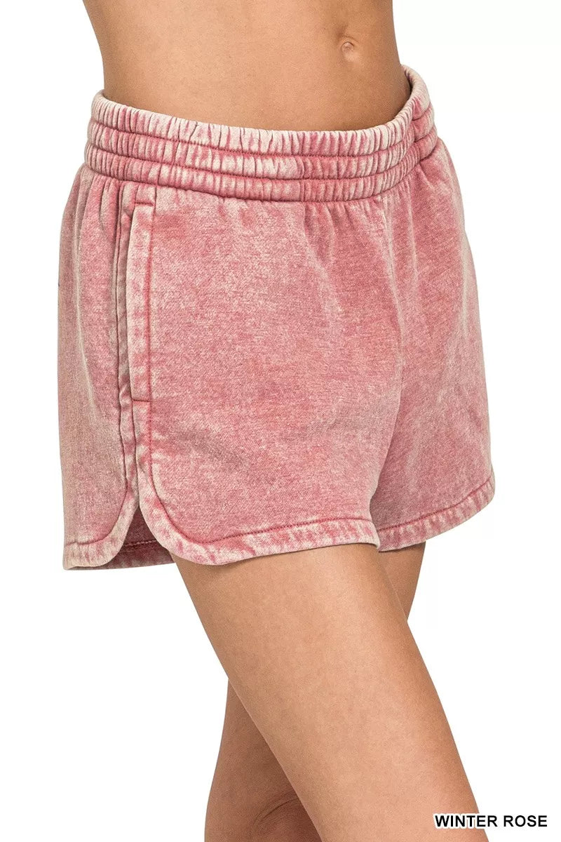 Acid Washed Dolphin Shorts in Winter Rose