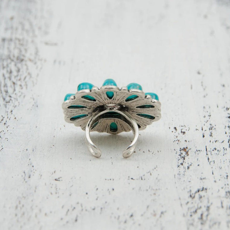 Boho Turquoise Alloy Flower Ring