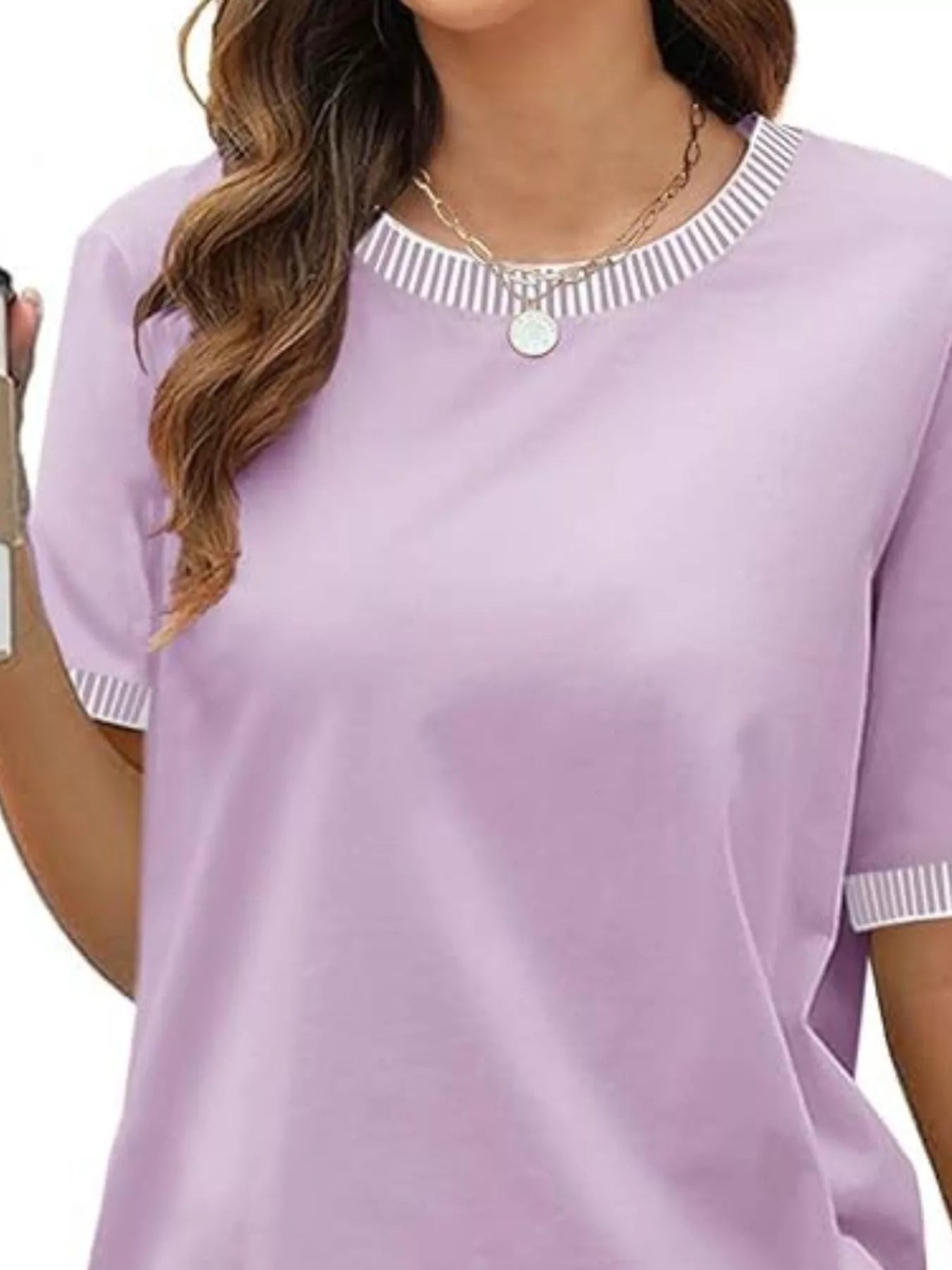 Striped Trim Casual T-Shirt