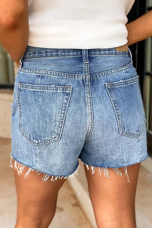 High Waisted Denim Shorts Frayed Hem