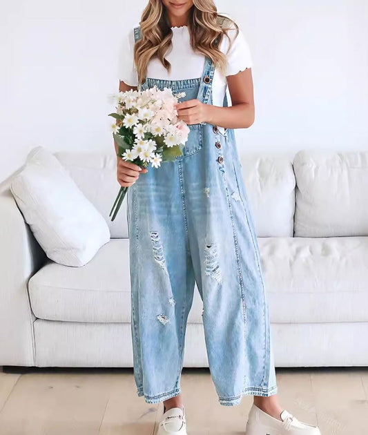 Limited time sale🔥Women's Cute Casual Button Jumpsuit Ripped Denim Overalls(BUY 2 FREE SHIPPING)