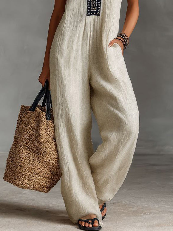 Casual Sleeveless Color-block Jumpsuit