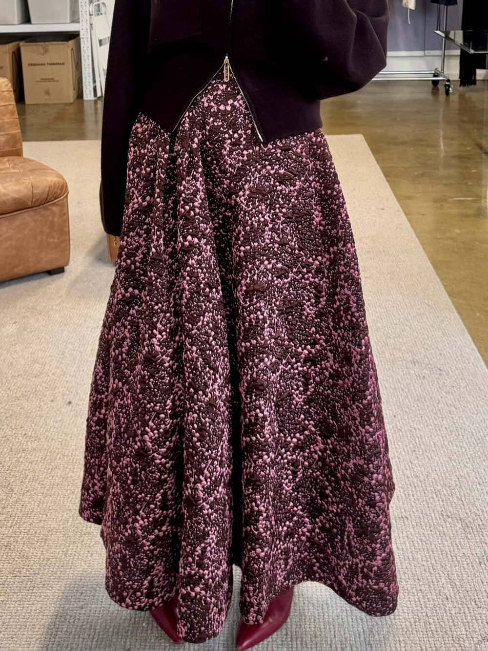 Classic Jacquard Print Ruched Maxi Skirt Purple