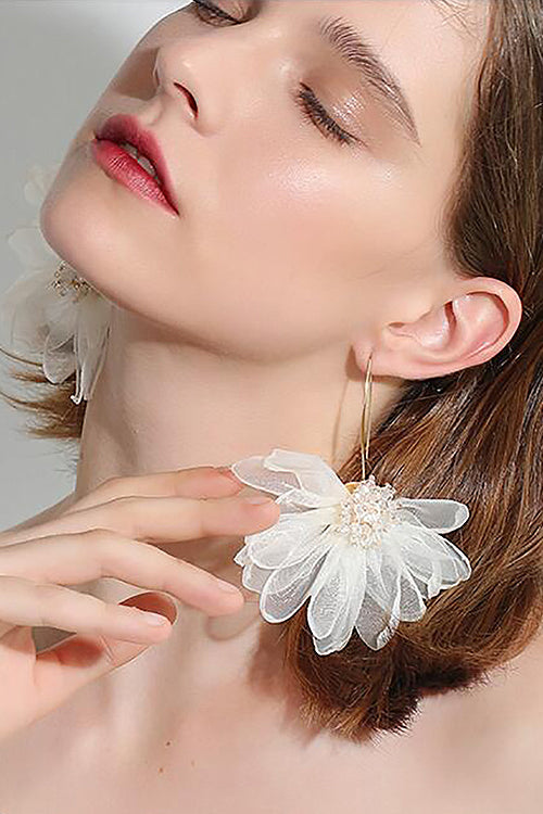 Eyes on the Prize Petal Flower Earrings White