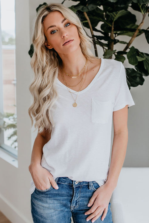 Basics Essential Pure Color V-neck Tee - 3 Colors White