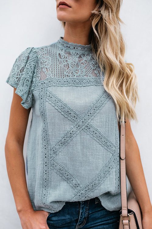 Not So Secret Lace Overlay Ruffle Top - 3 Colors Green
