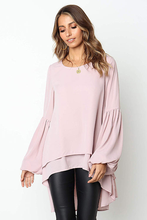 Twice the Fun Ruffle Up High&Low Top - 5 Colors Pink