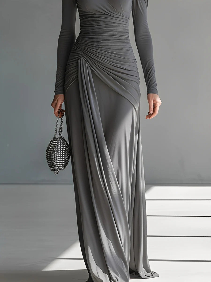 Casual Silky Stretch Pleated Cutout Maxi Dress