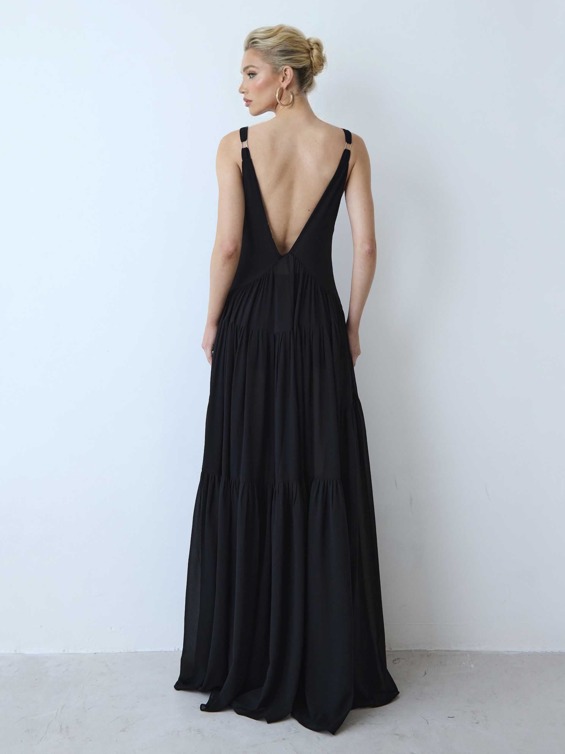 Exquisite V-neck Layered Chiffon Shawl Maxi Dress