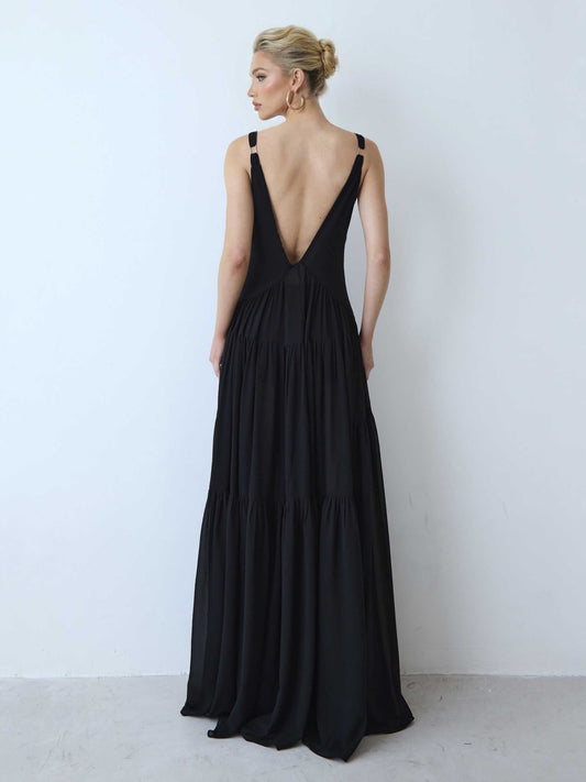 Exquisite V-neck Layered Chiffon Shawl Maxi Dress