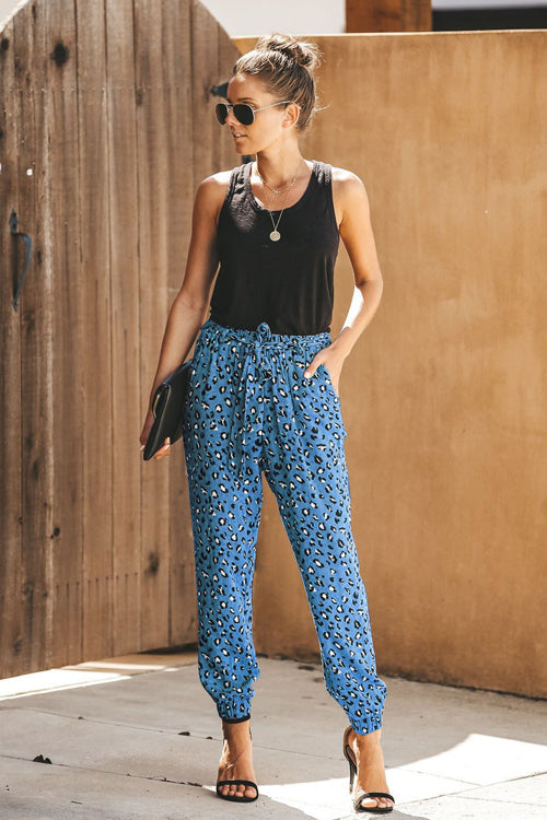 Wildcat Leopard Print Tie-Front Pants - 4 Colors Blue