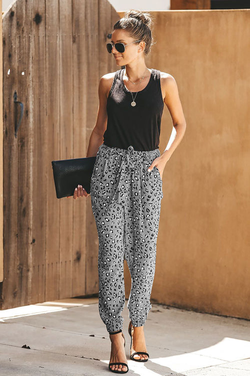 Wildcat Leopard Print Tie-Front Pants - 4 Colors Grey