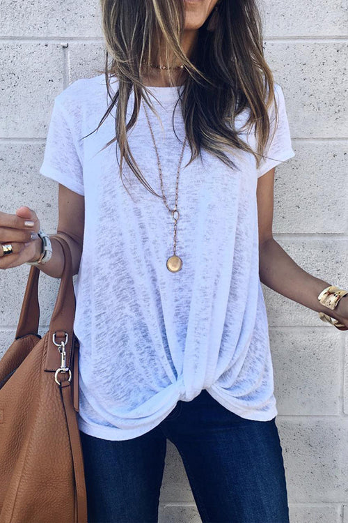 Basics Essential Pure Color Knotted Tee - 3 Colors White