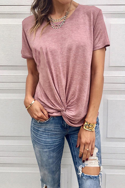 Basics Essential Pure Color Knotted Tee - 3 Colors Pink