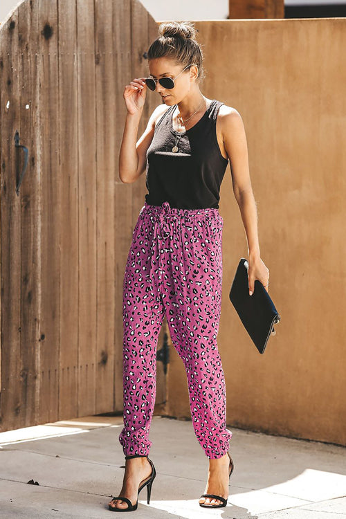 Wildcat Leopard Print Tie-Front Pants - 4 Colors Purple