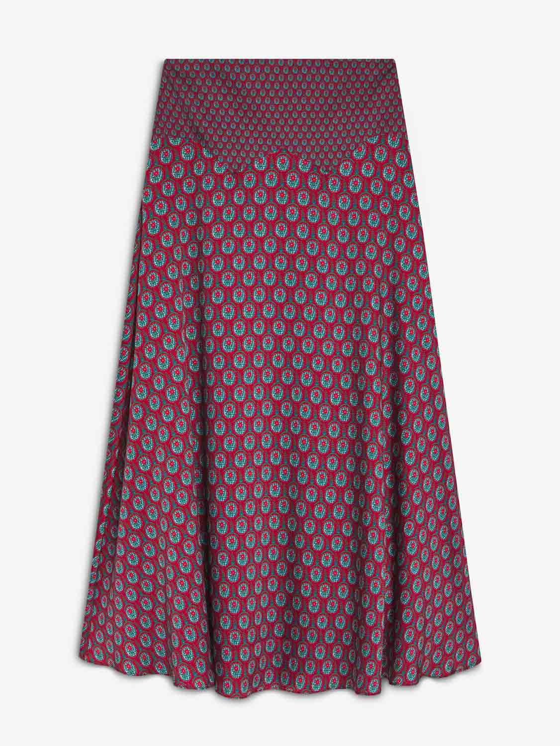 Retro Print Scarf Neck Top & Flowing Maxi Skirt Two-Piece Set