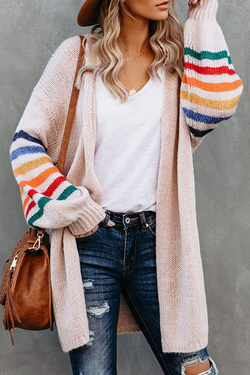 Going For Cozy Rainbow Striped Cardigan - 3 Colors Pink
