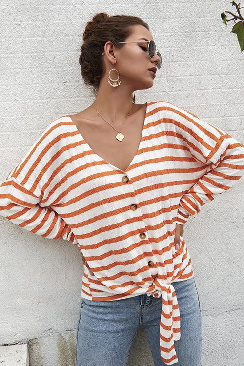 Dreaming of Vacay Striped Button-Up Top - 4 Colors Orange