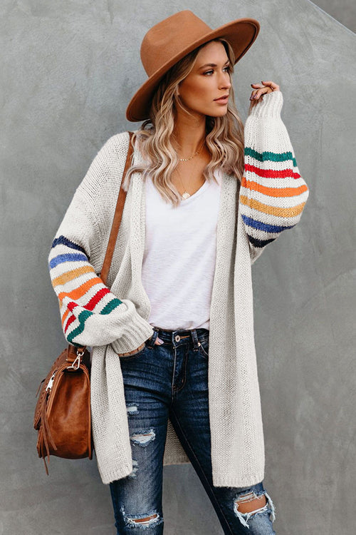 Going For Cozy Rainbow Striped Cardigan - 3 Colors White