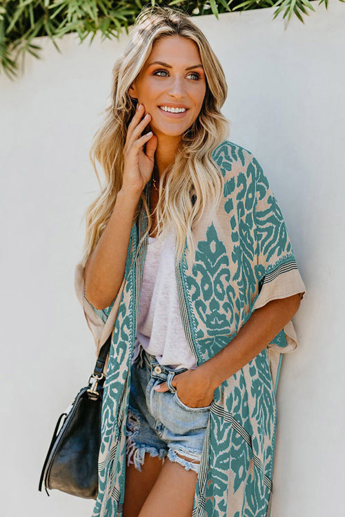 Seaside Retreat Boho Print Kimono - 4 Colors One Size Green