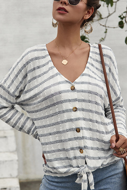 Dreaming of Vacay Striped Button-Up Top - 4 Colors Grey