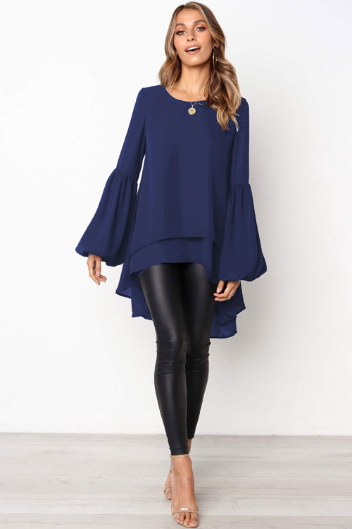 Twice the Fun Ruffle Up High&Low Top - 5 Colors Blue