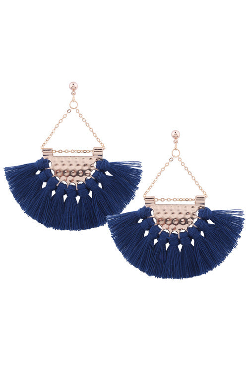 Metallic Tassel Sector Earrings Blue