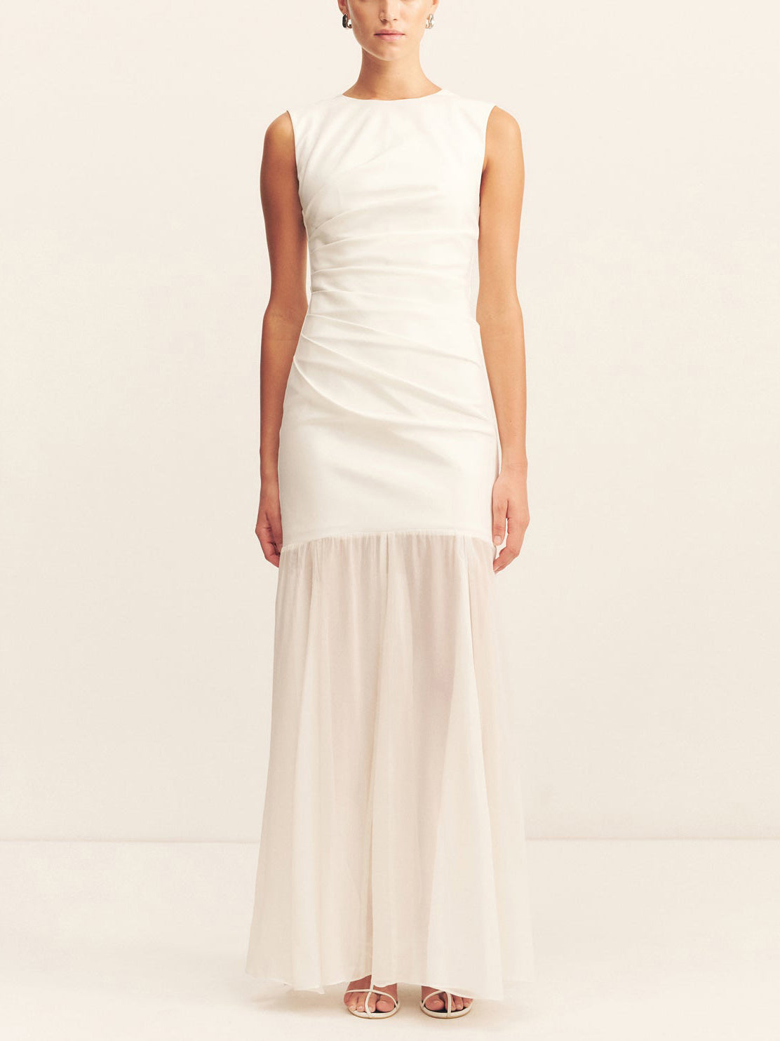 Elegant Casual Open Back Draped Maxi Dress White