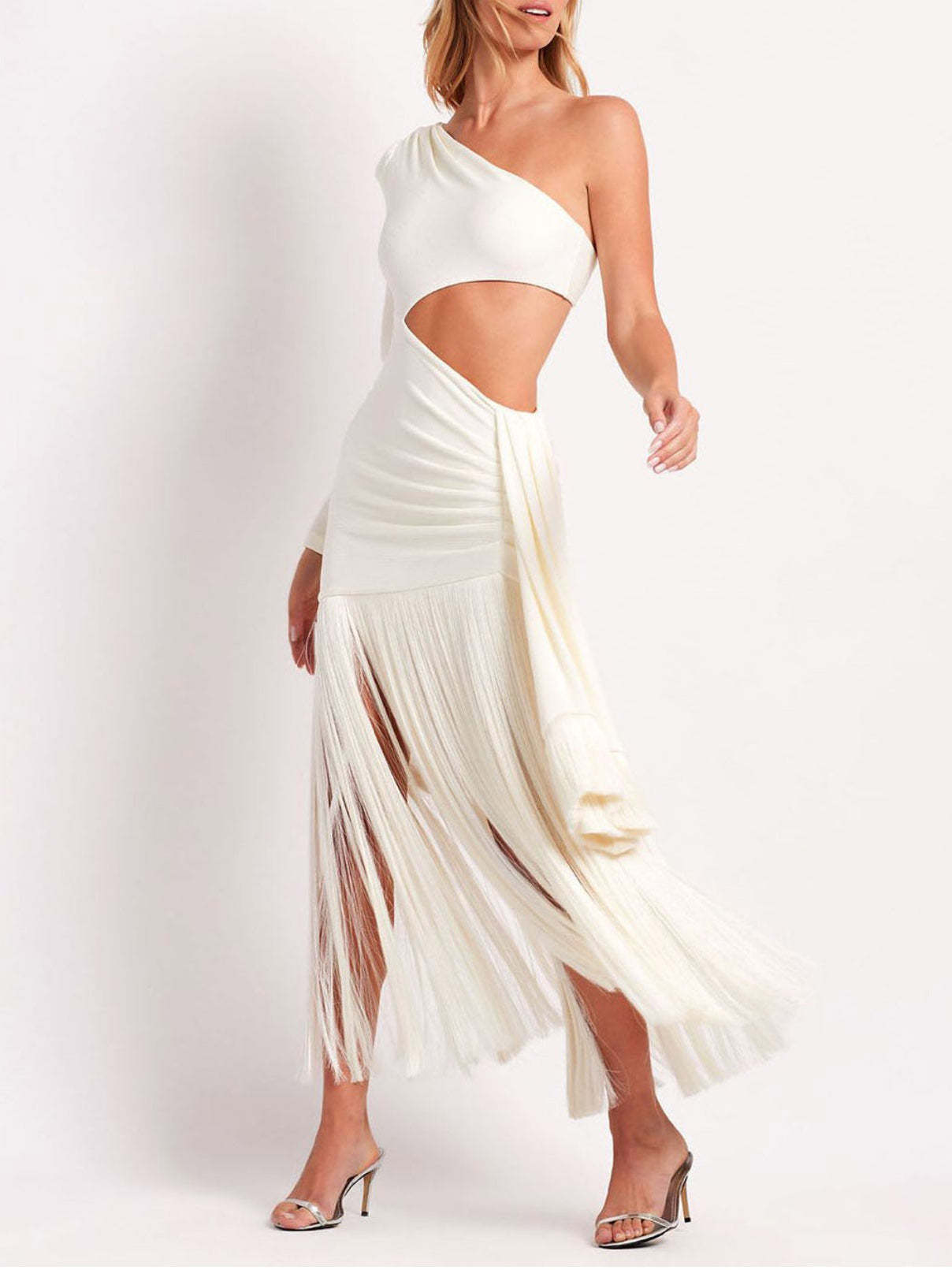 Stunning Cutout Fringe Maxi Dress Cream