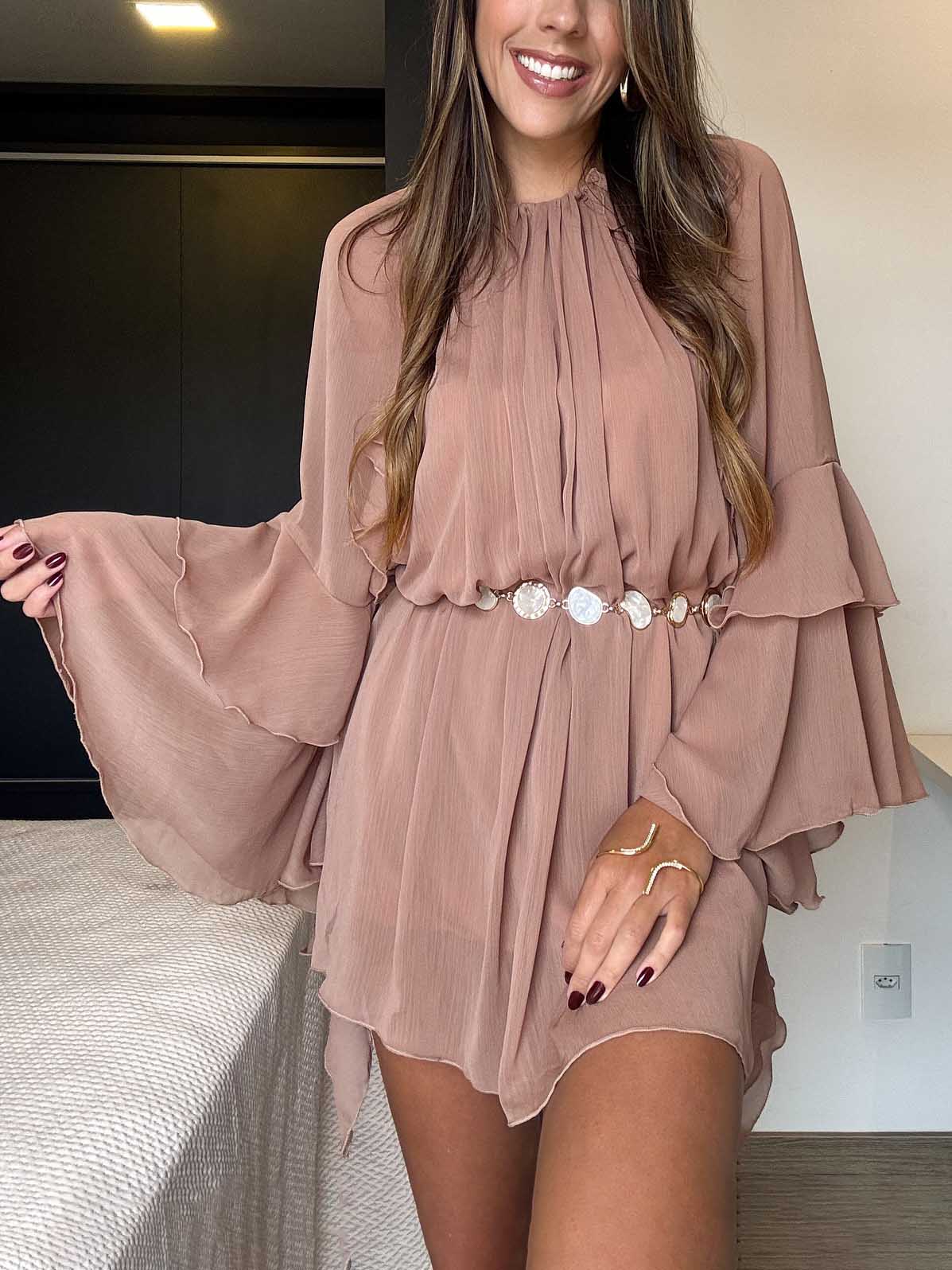 Resort Pleated Tiered Ruffle Mini Dress Lotus pink