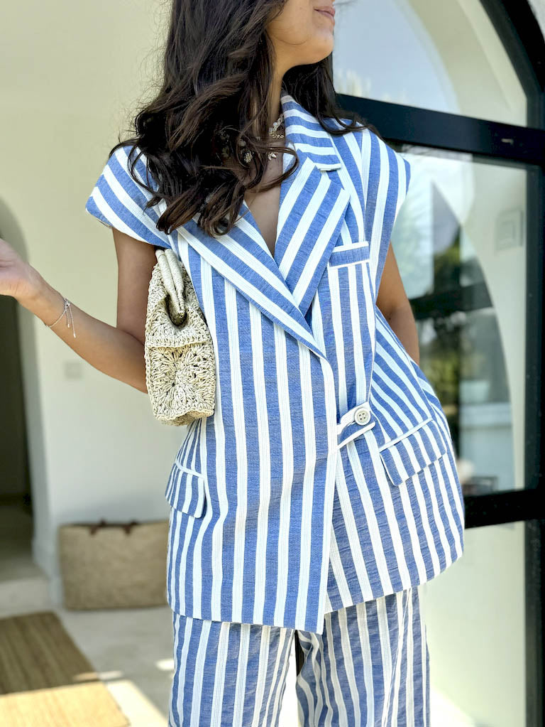 Exquisite Classic Stripe Print Vest Blue