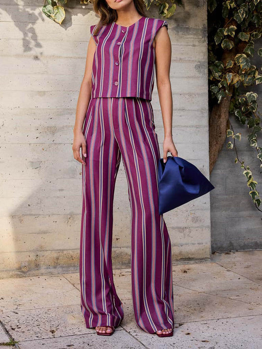 Fashionable Irregular Stripe Print Loose Wide-leg Pants