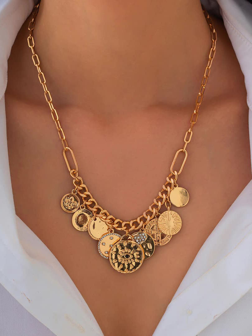 Fashionable Tassel Inlaid Rhinestone Clavicle Necklace Gold